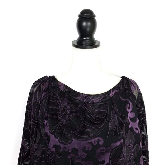 Helene Blake Black Purple Sheer Cropped Blouse Size Small - Picture 4 of 7